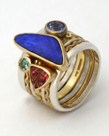 'Stacking Ring with Opal' in mixed metals with blue bolder Opal